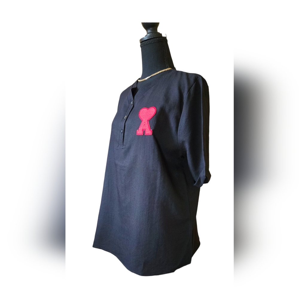 Black Blouse With Red Heart Patch - image 2